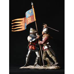 "L'Orifiamma ad Azincourt", G. De Martel difedifende l'orifiamma da un fante inglese