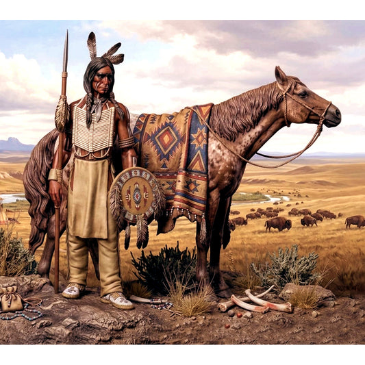 Lakota Warrior With His Horse