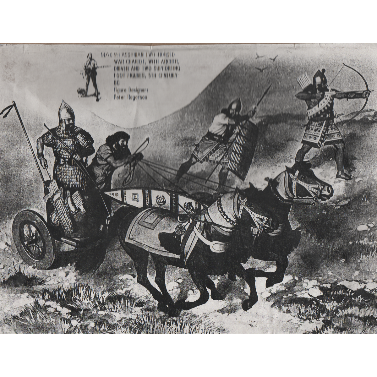 Assyrian Two Horsed War Chariot - 5th Century BC (plus 4 figures)