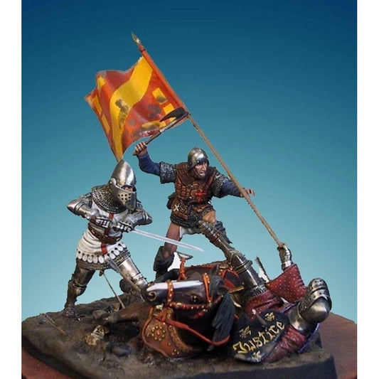 Banners in the mud: an english man-at-arms and a soldier capture a frenche banner - Agincourt, 1415